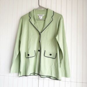 Exclusively Misook Size M Mint Green Knit Cardigan Sweater With Black Trim